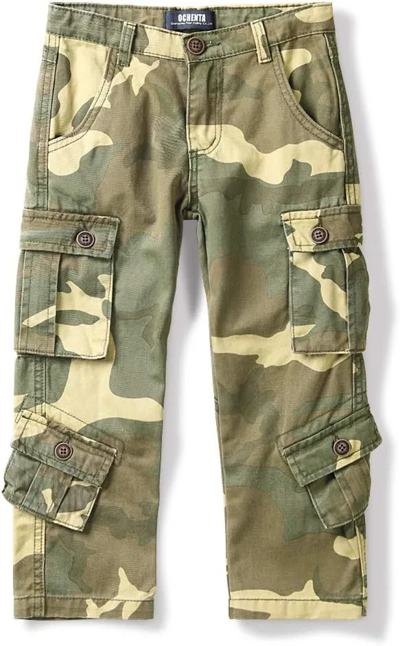 OCHENTA Boys Cargo Pants with 8 Pockets Casual Hiking Slacks Combat Trousers for Kid
