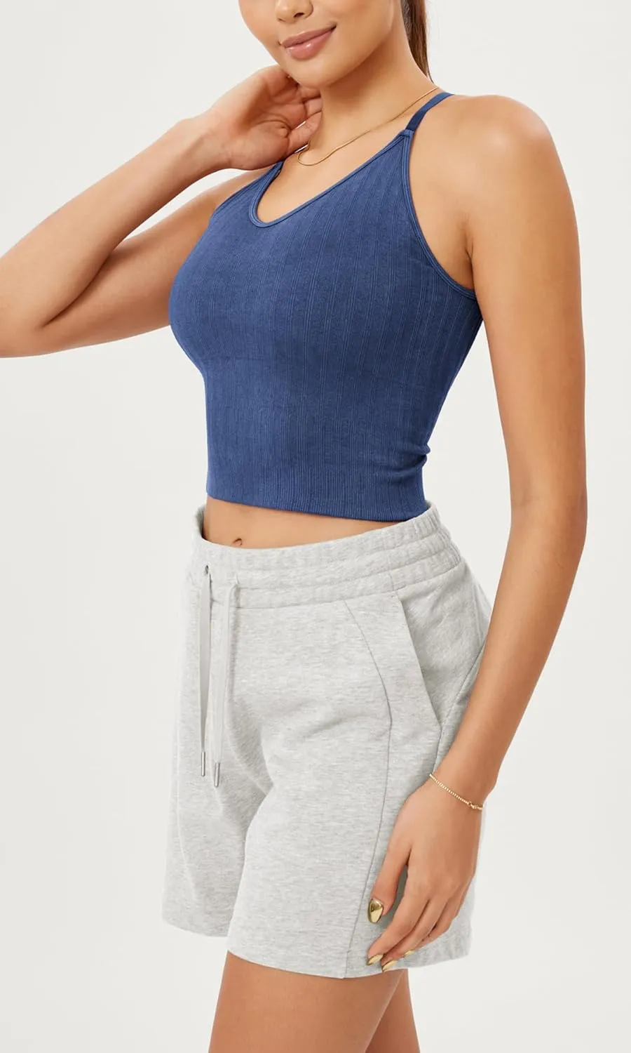 ODODOS Seamless Padded Sports Bra for Women Criss-Cross Back Longline Wirefree Brami Ribbed Crop Tank Tops