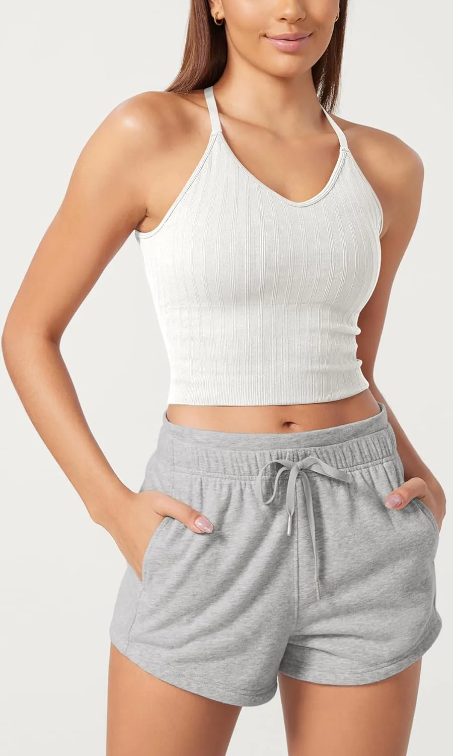 ODODOS Seamless Padded Sports Bra for Women Criss-Cross Back Longline Wirefree Brami Ribbed Crop Tank Tops
