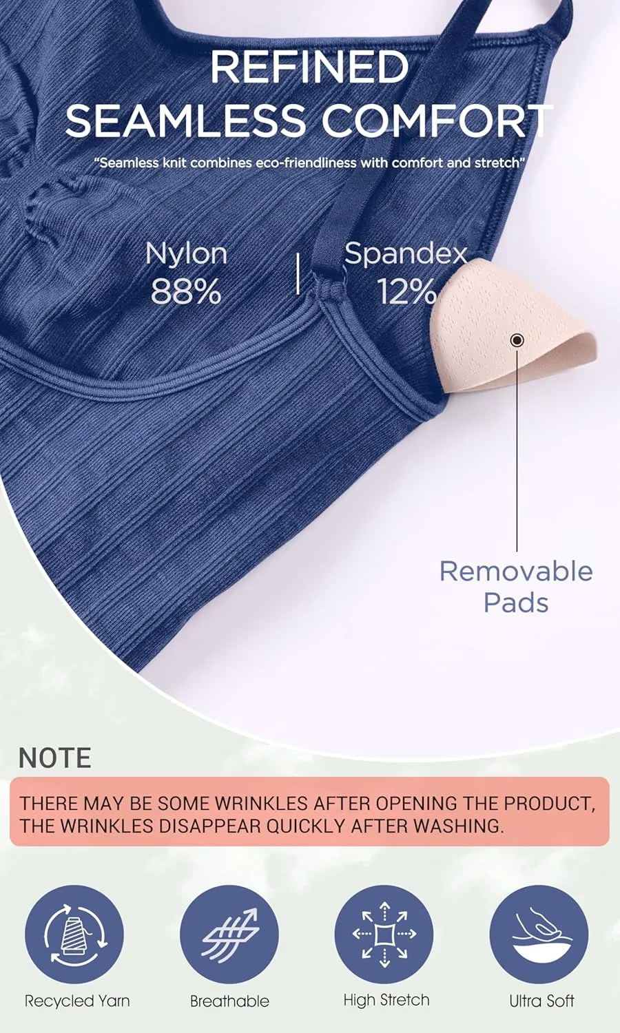 ODODOS Seamless Padded Sports Bra for Women Criss-Cross Back Longline Wirefree Brami Ribbed Crop Tank Tops
