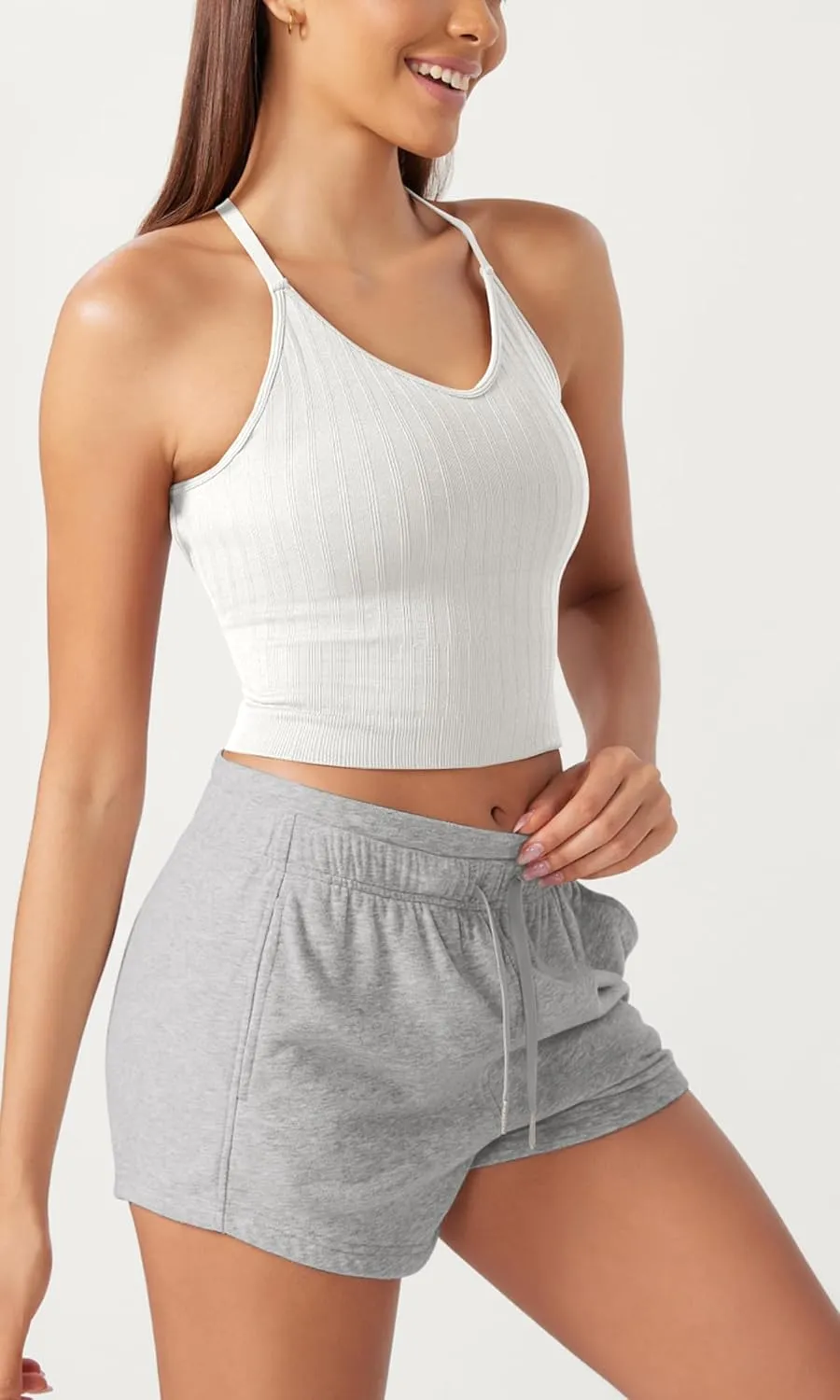 ODODOS Seamless Padded Sports Bra for Women Criss-Cross Back Longline Wirefree Brami Ribbed Crop Tank Tops