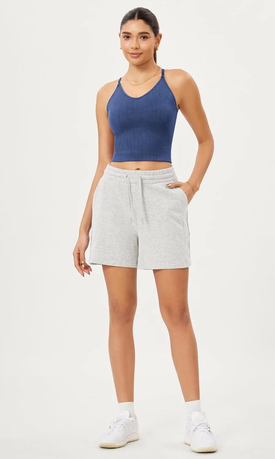 ODODOS Seamless Padded Sports Bra for Women Criss-Cross Back Longline Wirefree Brami Ribbed Crop Tank Tops