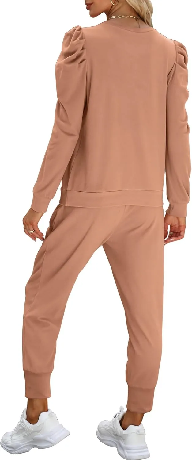 Onedreamer Sweatsuits for Women 2 Piece Outfits Puff Long Sleeve Crewneck Pullover Sweatshirt Jogger Lounge Sets