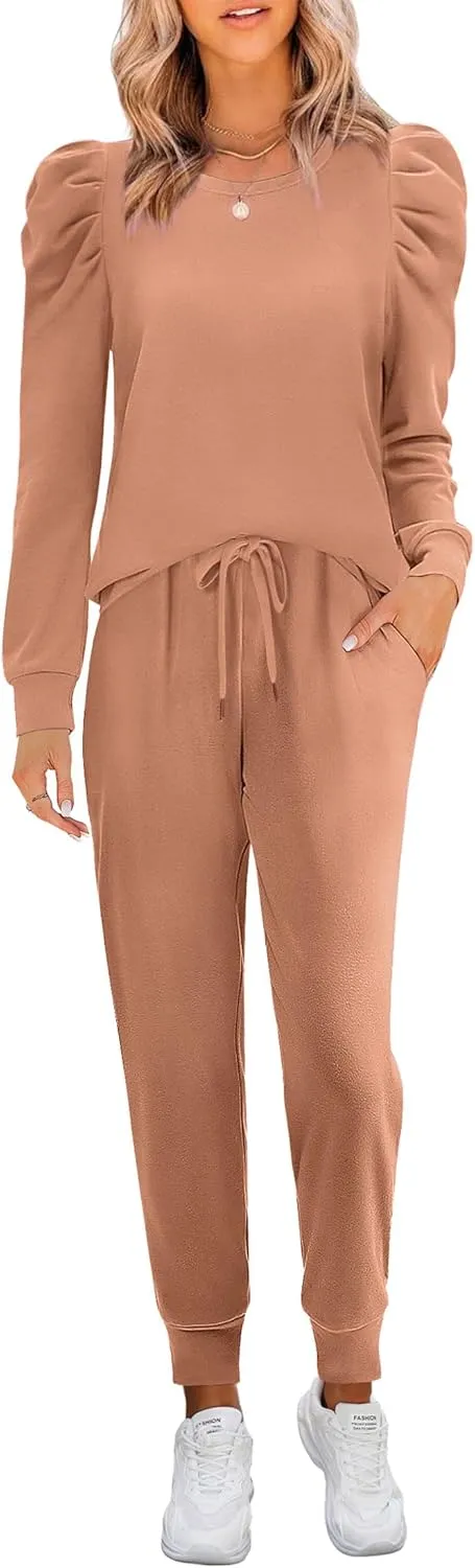 Onedreamer Sweatsuits for Women 2 Piece Outfits Puff Long Sleeve Crewneck Pullover Sweatshirt Jogger Lounge Sets
