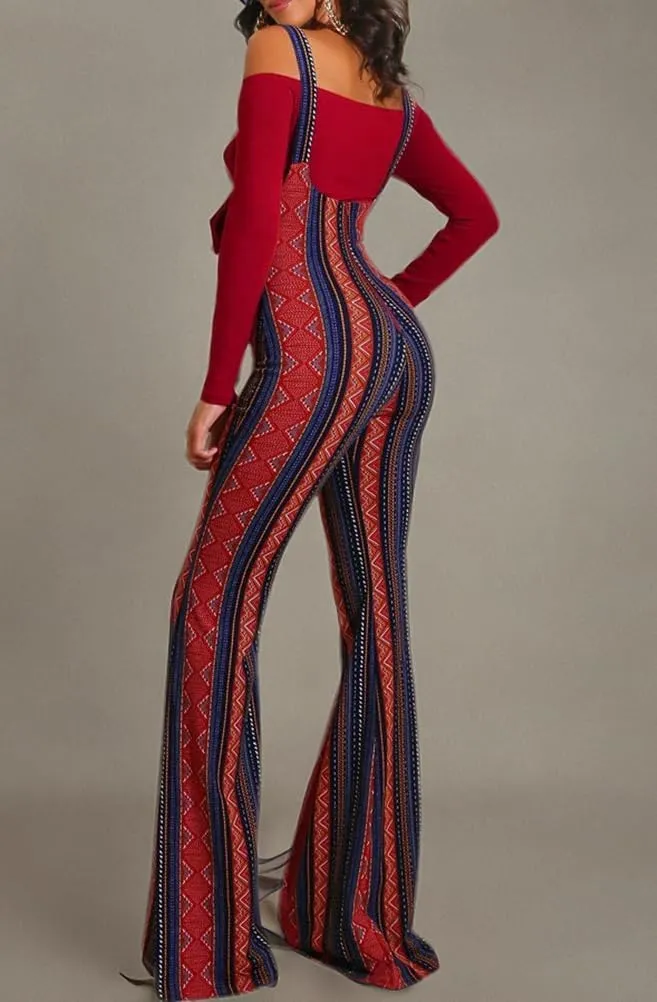 Ophestin Womens Sexy Off Shoulder Tie Crop Top Plaid Print Bell Pants Suspenders Set 2 Piece Outfits Jumpsuits Overalls