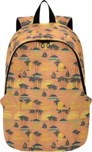 Palm Trees and Boats at Sunset Travel Backpack, Sturdy and Waterproof, Leisure Laptop Backpack for Men and Women, 25L for Work Travel Daily Use