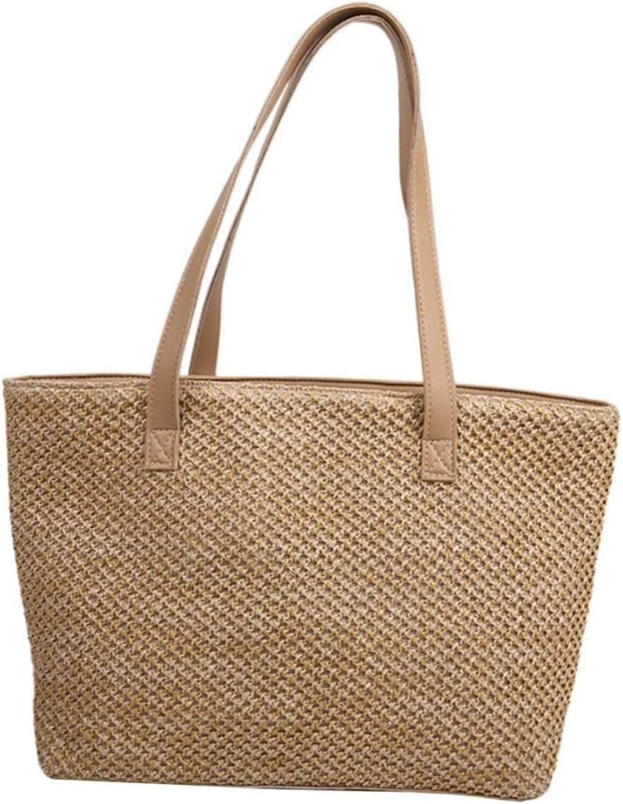 PartyKindom 1pc Woven Straw Shoulder Bag for Women Large Capacity Tote Bag for Beach Travel and Daily Use Fashionable Handbag with Design Present for Her