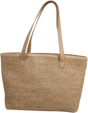 PartyKindom 1pc Woven Straw Shoulder Bag for Women Large Capacity Tote Bag for Beach Travel and Daily Use Fashionable Handbag with Design Present for Her