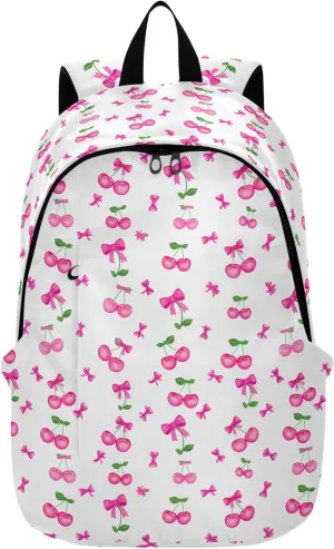 Pink Cherries and Bows Travel Backpack, Sturdy and Waterproof, Leisure Laptop Backpack for Men and Women, 25L for Work Travel Daily Use