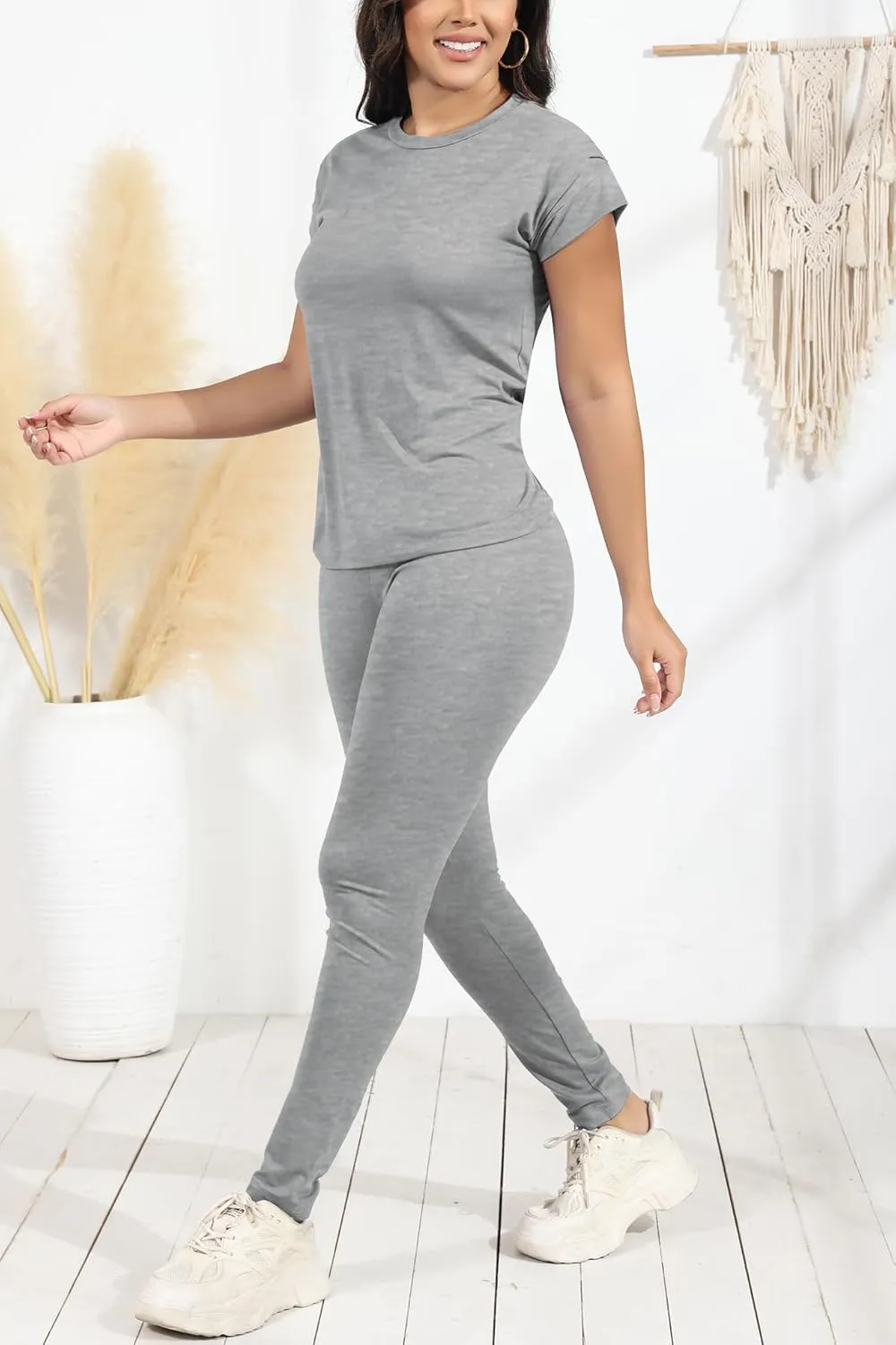 PINSV Women 2 Piece Outfits Summer Sweatsuits Track Suits Short Tops Long Pant Sweat Suit Legging Jogger Sets