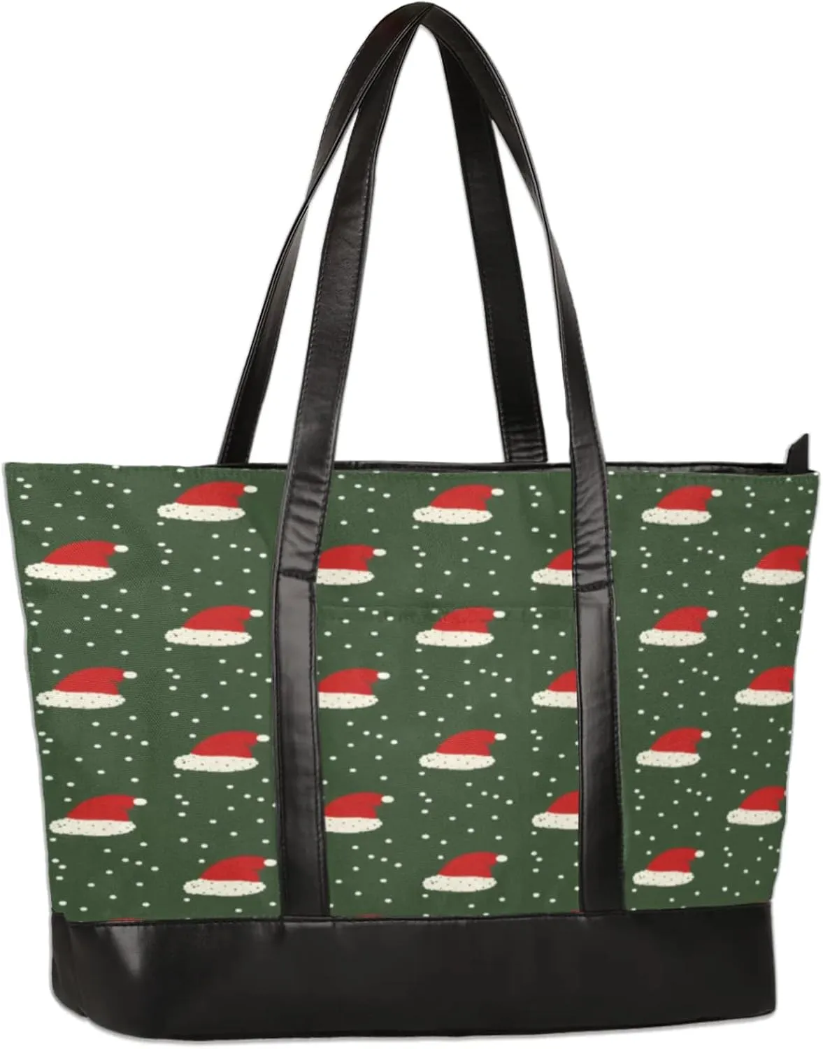 Polka Dot Santa Hat Laptop Tote Bag for Women Lightweight Work Purse with Multiple Compartments Fits 13-15.6 Inch Laptop Tablet Shoulder Bag for Office Travel Daily Use