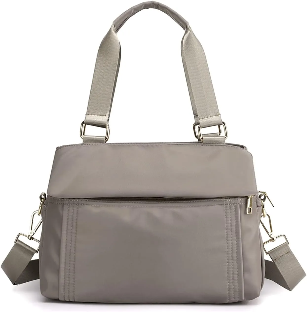 PORRASSO Crossbody Bag Nylon Shoulder Bag Women Multi-pocket Handbag Ladies Satchel Tote for Travel Work Daily Use Grey