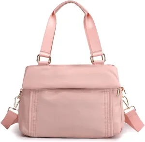 PORRASSO Crossbody Bag Nylon Shoulder Bag Women Multi-pocket Handbag Ladies Satchel Tote for Travel Work Daily Use Pink