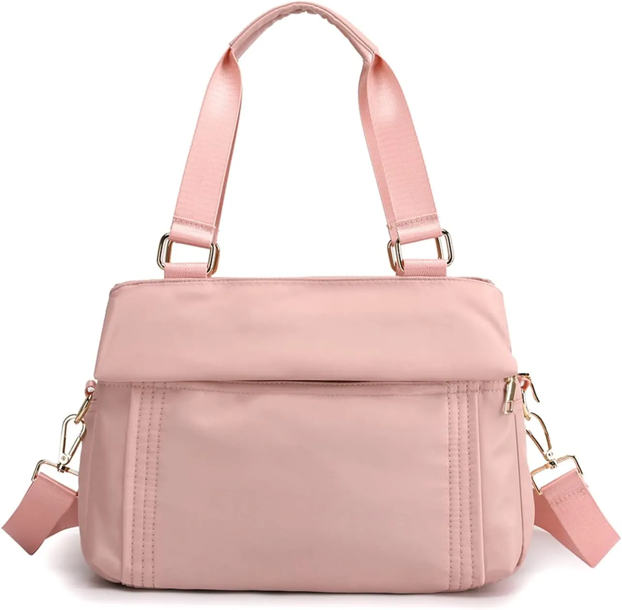 PORRASSO Crossbody Bag Nylon Shoulder Bag Women Multi-pocket Handbag Ladies Satchel Tote for Travel Work Daily Use Pink