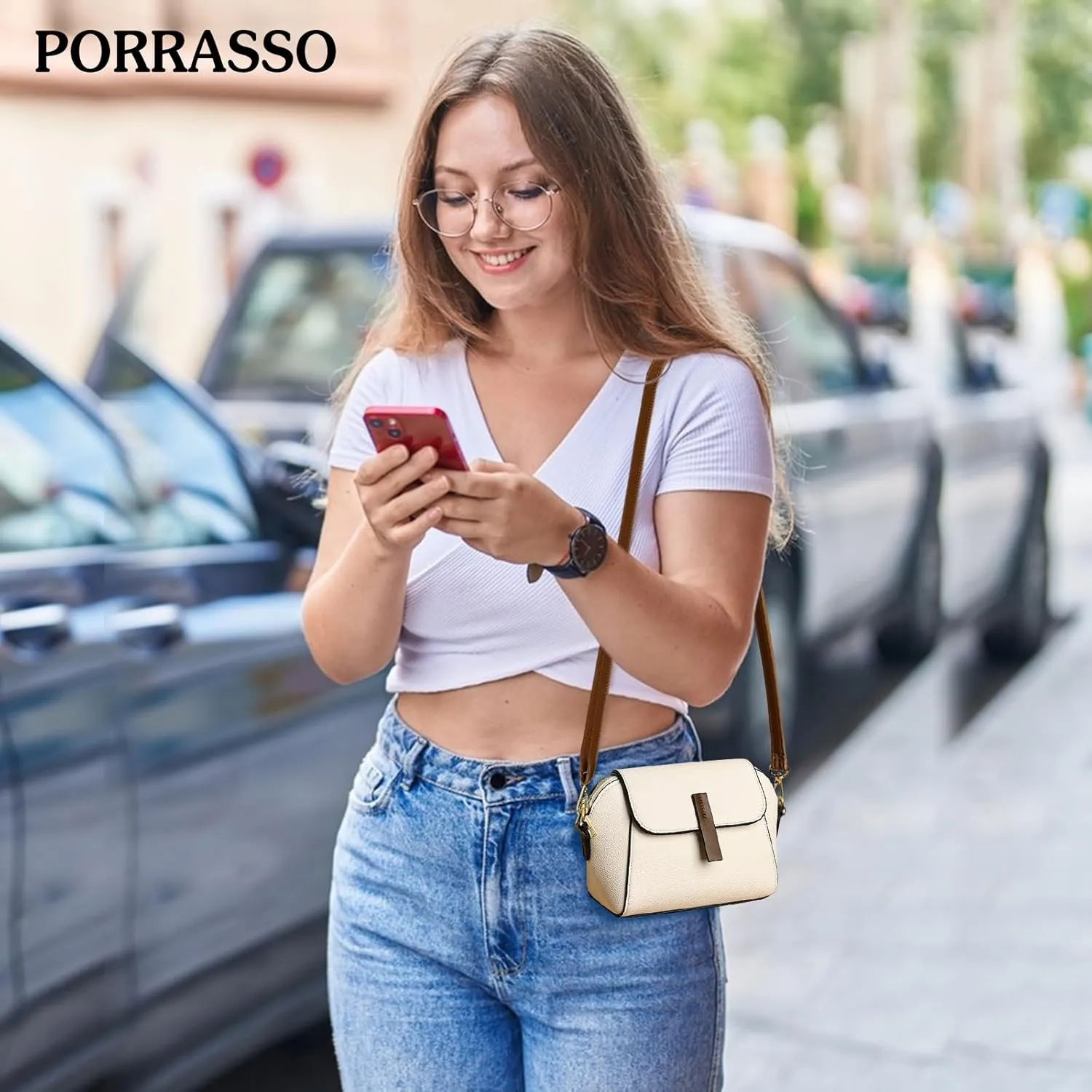 PORRASSO Fashion Crossbody Bag Women Shoulder Bag Handbag Ladies Satchel Messenger Bag for Dating Travel Daily Use White