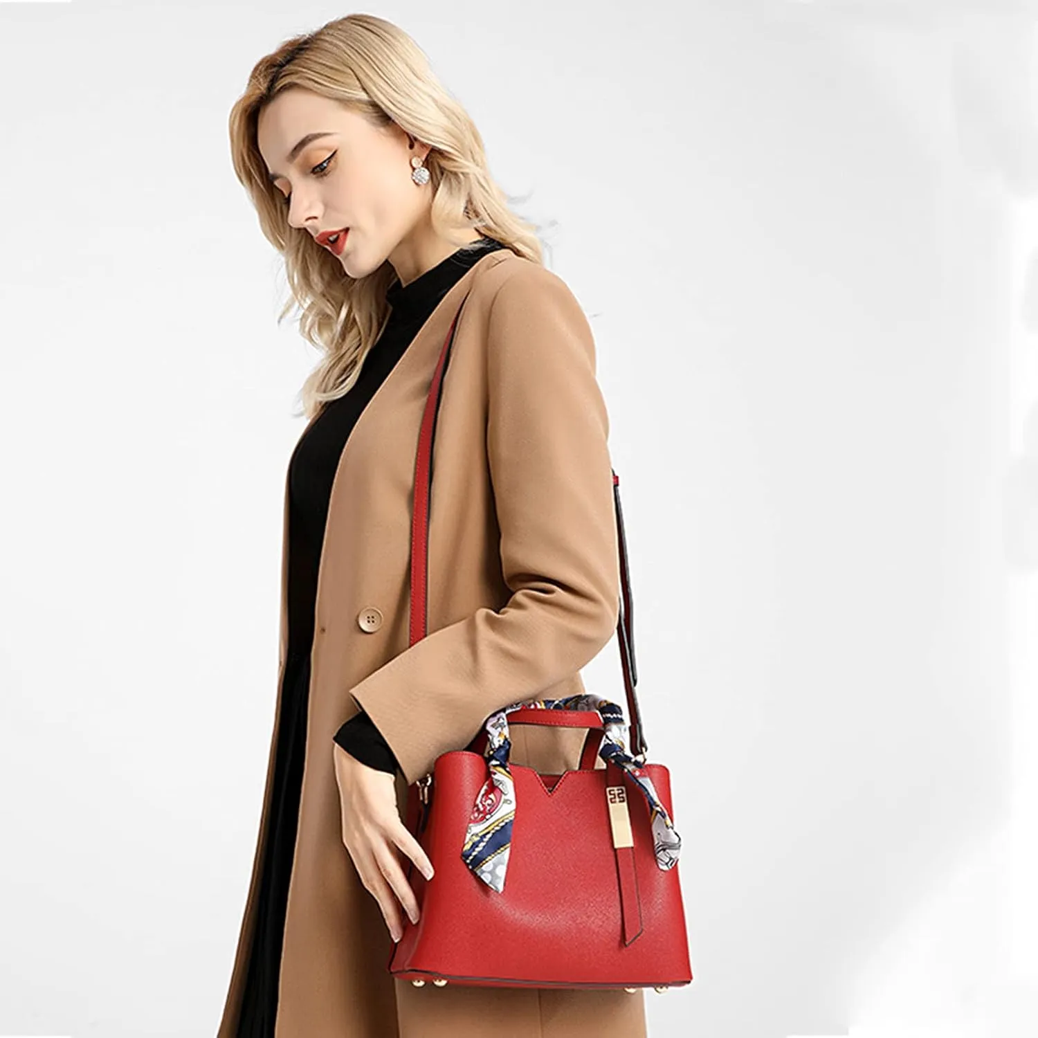 PORRASSO Fashion Handbag Women Top-Handle Bags Tote Shoulder Bag Ladies Crossbody Bag Waterproof Bucket Bag for Dating Work Daily Use Red