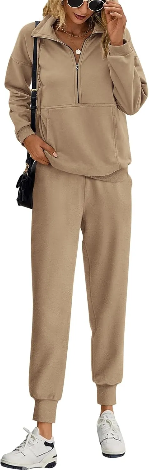 PRETTYGARDEN Long Sleeve Half Zip Sweatsuits Women 2 Piece Outfit Spring Casual Sweatshirt Sweatpants Lounge Set Tracksuit
