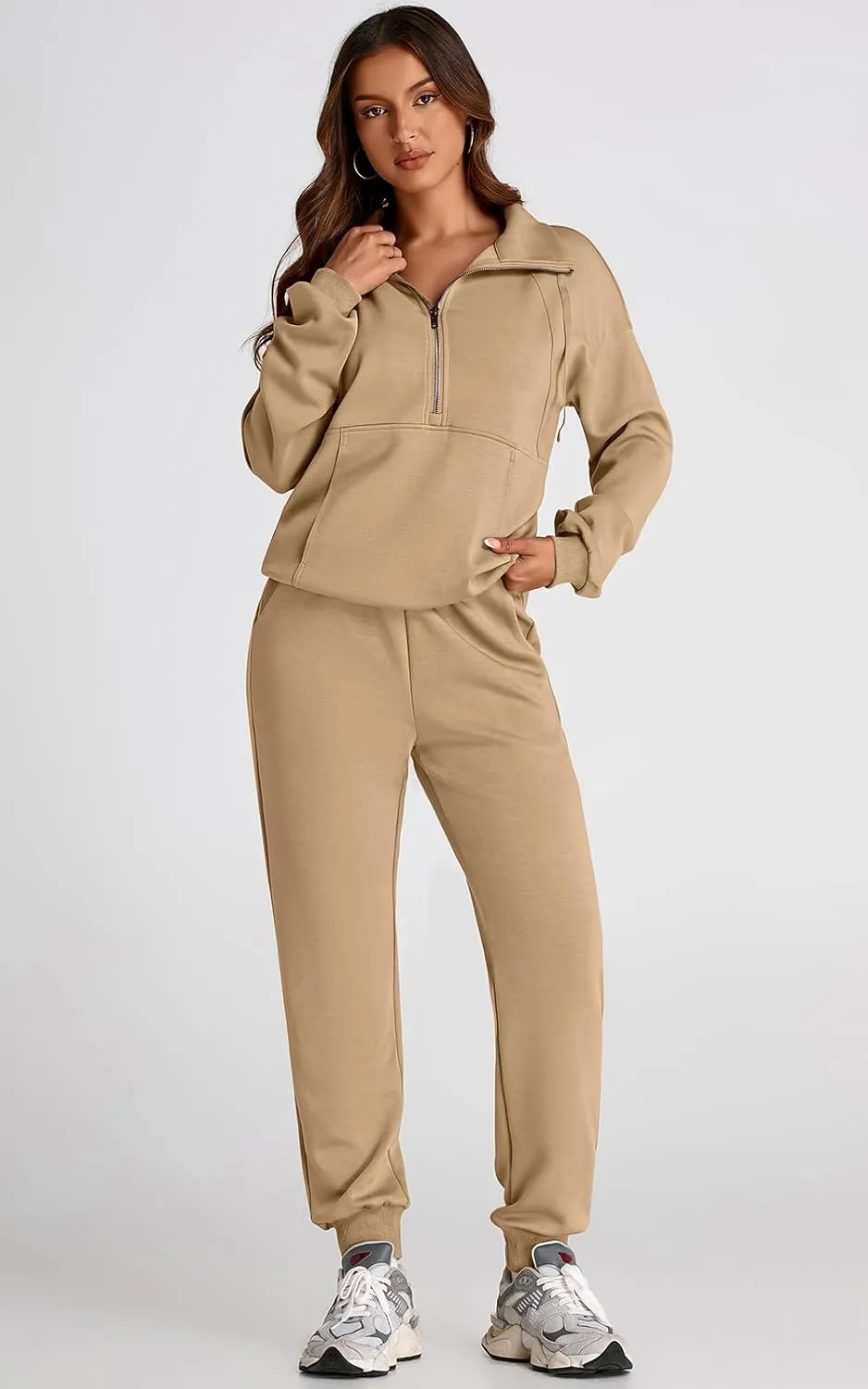 PRETTYGARDEN Long Sleeve Half Zip Sweatsuits Women 2 Piece Outfit Spring Casual Sweatshirt Sweatpants Lounge Set Tracksuit