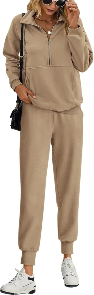 PRETTYGARDEN Long Sleeve Half Zip Sweatsuits Women 2 Piece Outfit Spring Casual Sweatshirt Sweatpants Lounge Set Tracksuit
