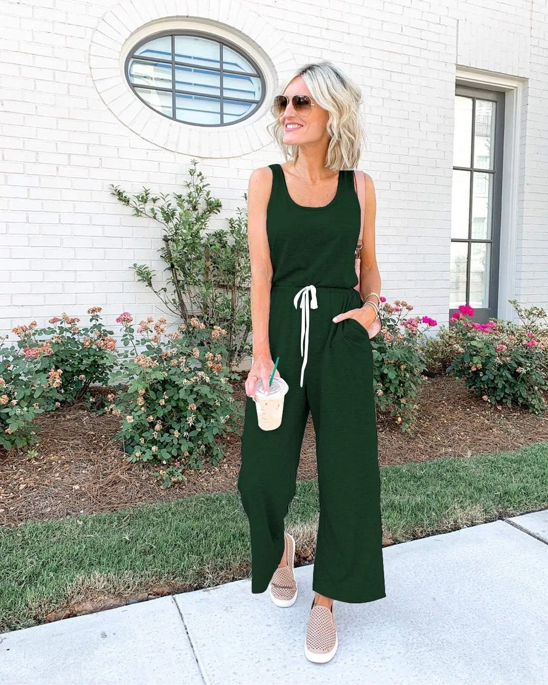 PRETTYGARDEN One Piece Jumpsuits for Women 2025 Summer Casual Drawstring Sleeveless Tank Romper Beach Vacation Outfits
