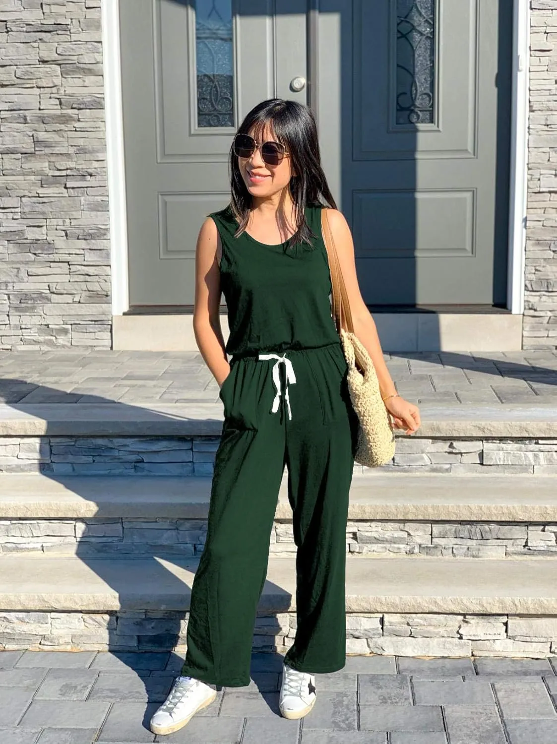 PRETTYGARDEN One Piece Jumpsuits for Women 2025 Summer Casual Drawstring Sleeveless Tank Romper Beach Vacation Outfits