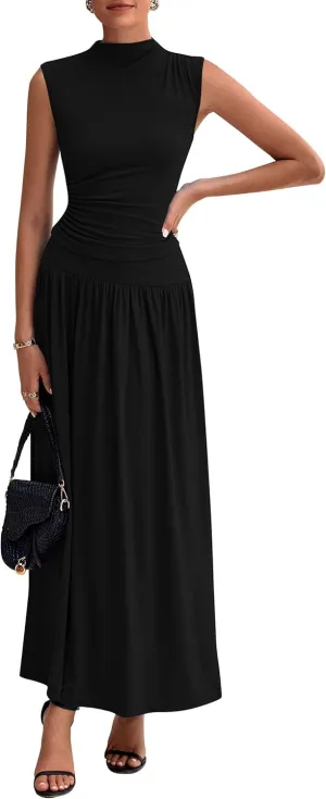 PRETTYGARDEN Women's 2 Piece Skirt Set 2025 Summer Ruched Tank Tops Ruffle Maxi Skirts Wedding Guest Matching Outfits