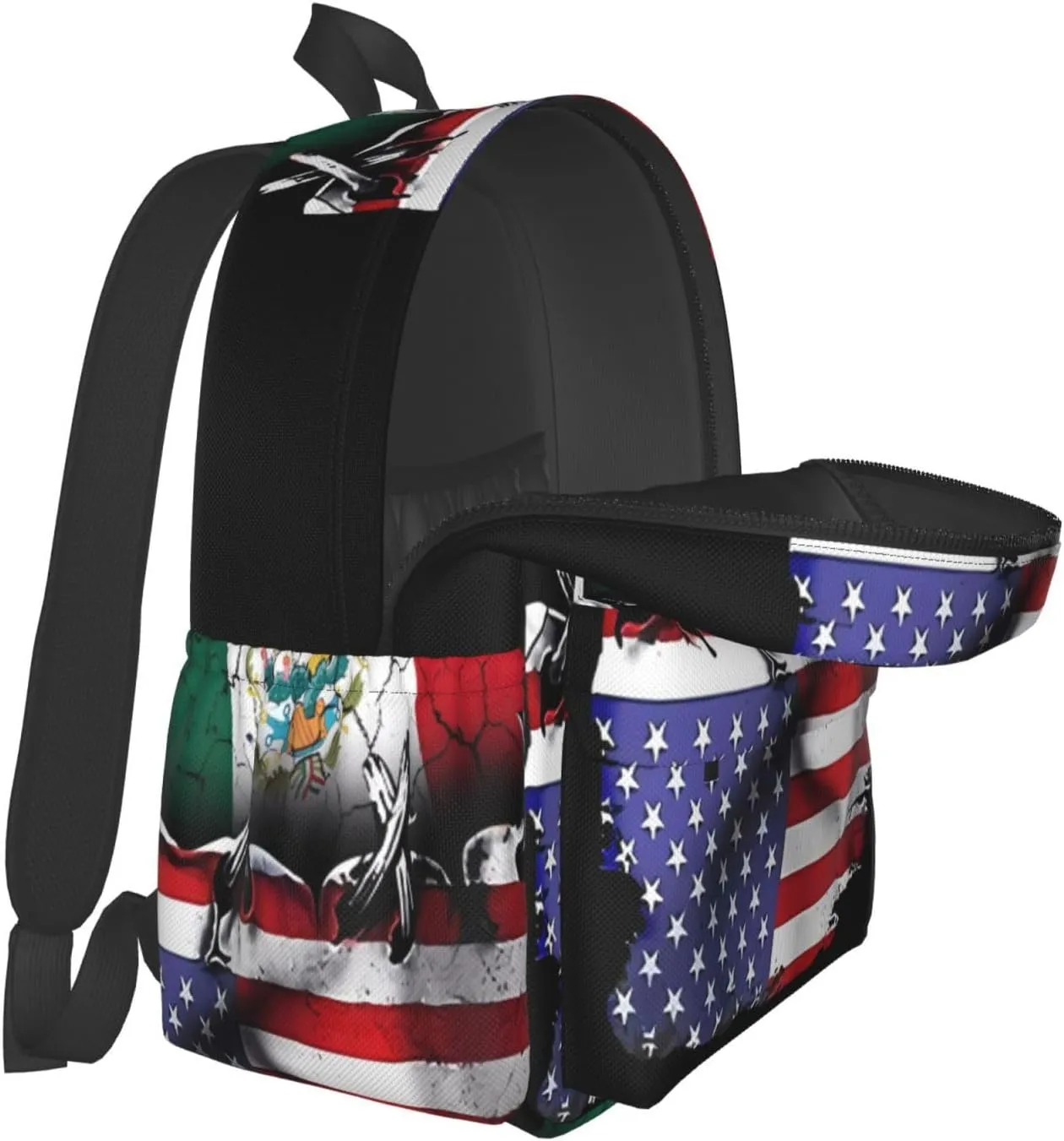 Pride Mexican American Flag Laptop Commuter Backpack Shoulder Bag Casual Back Pack Daypack Bags With Side Pockets For Work Travel Daily Use