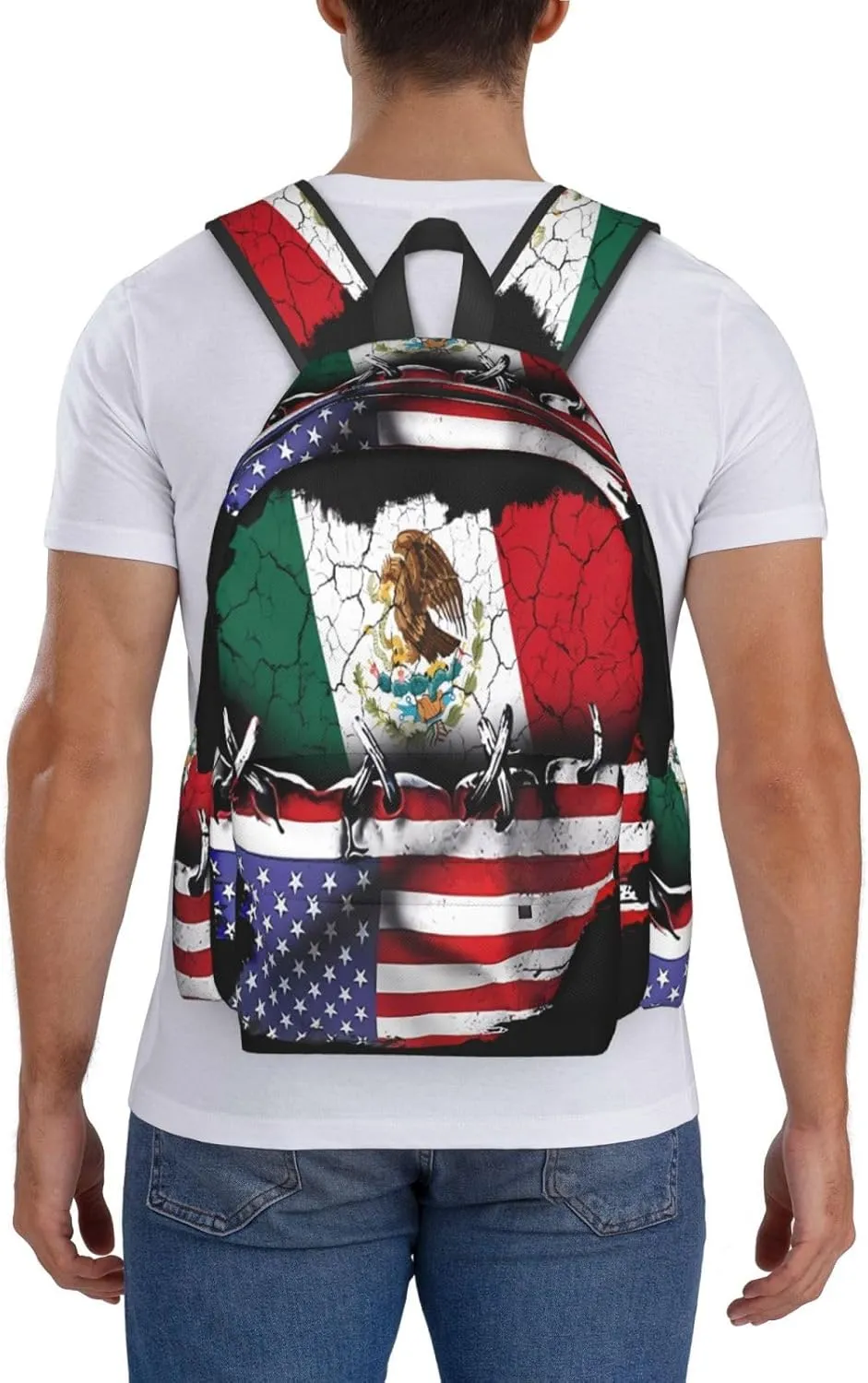 Pride Mexican American Flag Laptop Commuter Backpack Shoulder Bag Casual Back Pack Daypack Bags With Side Pockets For Work Travel Daily Use