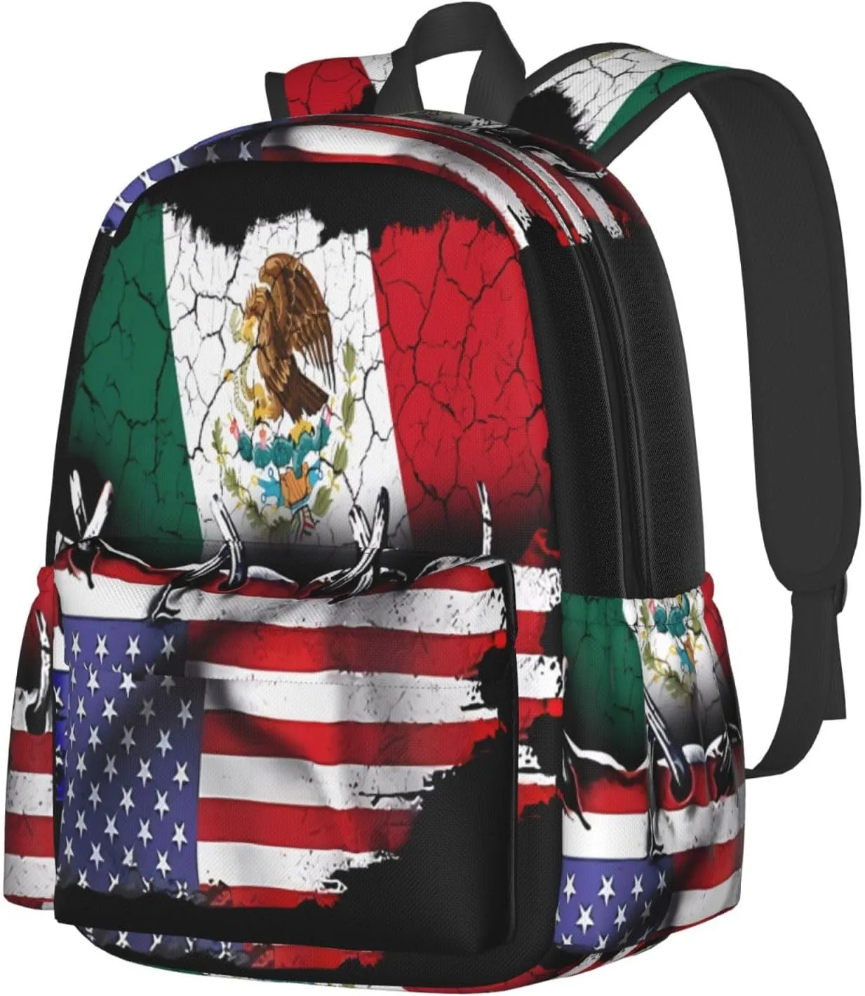 Pride Mexican American Flag Laptop Commuter Backpack Shoulder Bag Casual Back Pack Daypack Bags With Side Pockets For Work Travel Daily Use