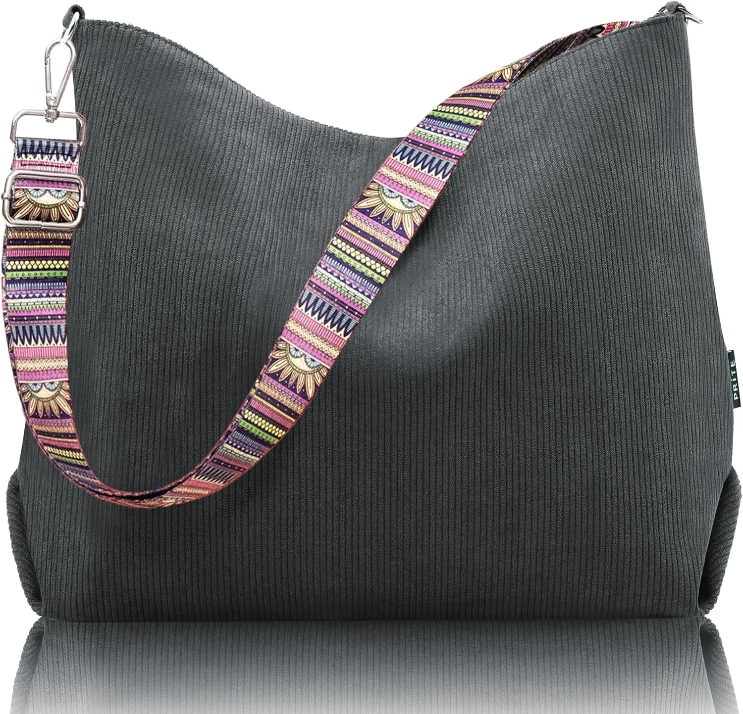 Prite Womens Corduroy Tote Bag with Zipper, Stylish Shoulder Bag with Adjustment Straps for Work, Travel, Daily Use