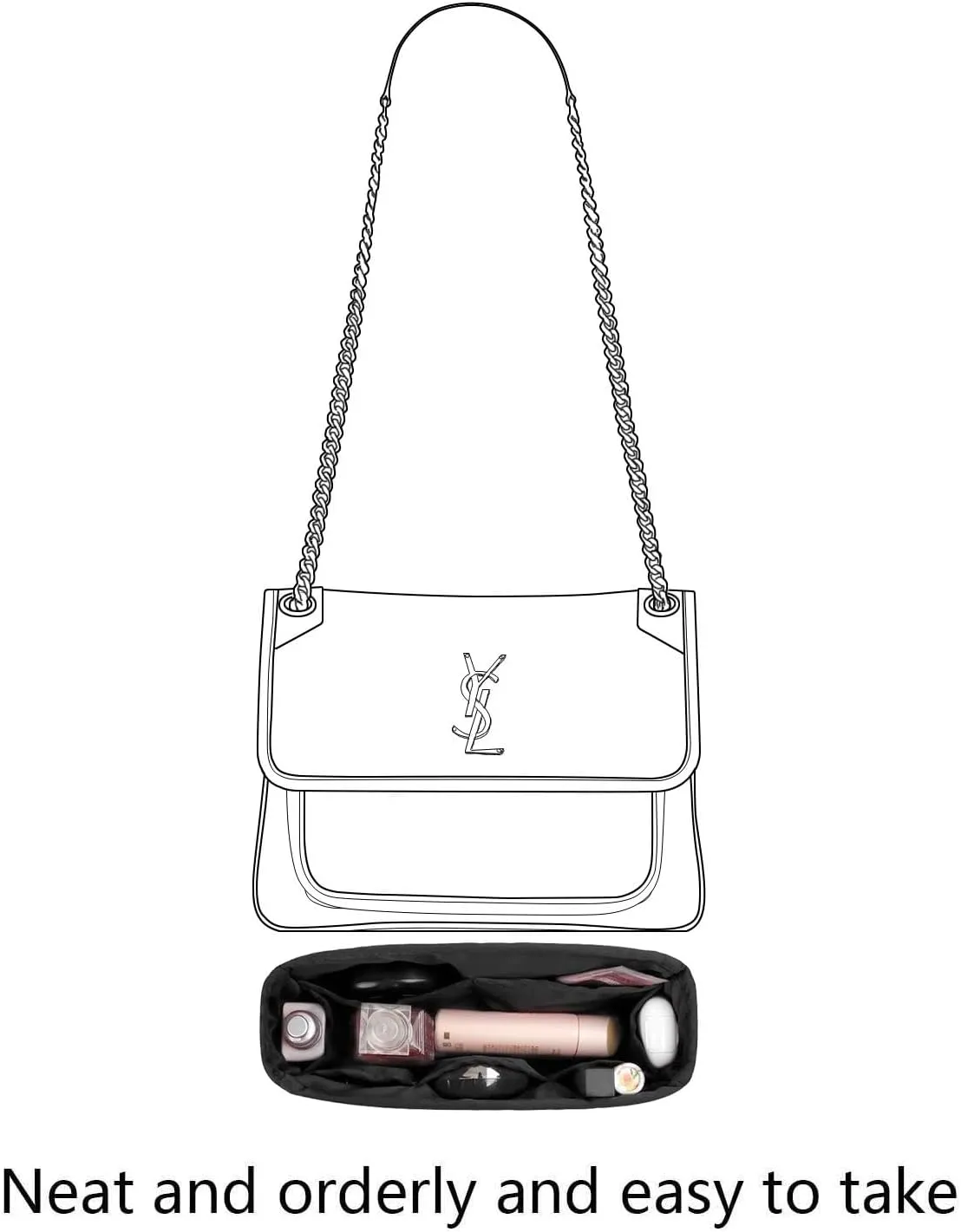 Purse Organizer Insert for YSL Niki Baby Bags,Black,Luxury Bags Storage with Silk, Lightweight Shaper for Daily Use, Pockets Large Capacity.