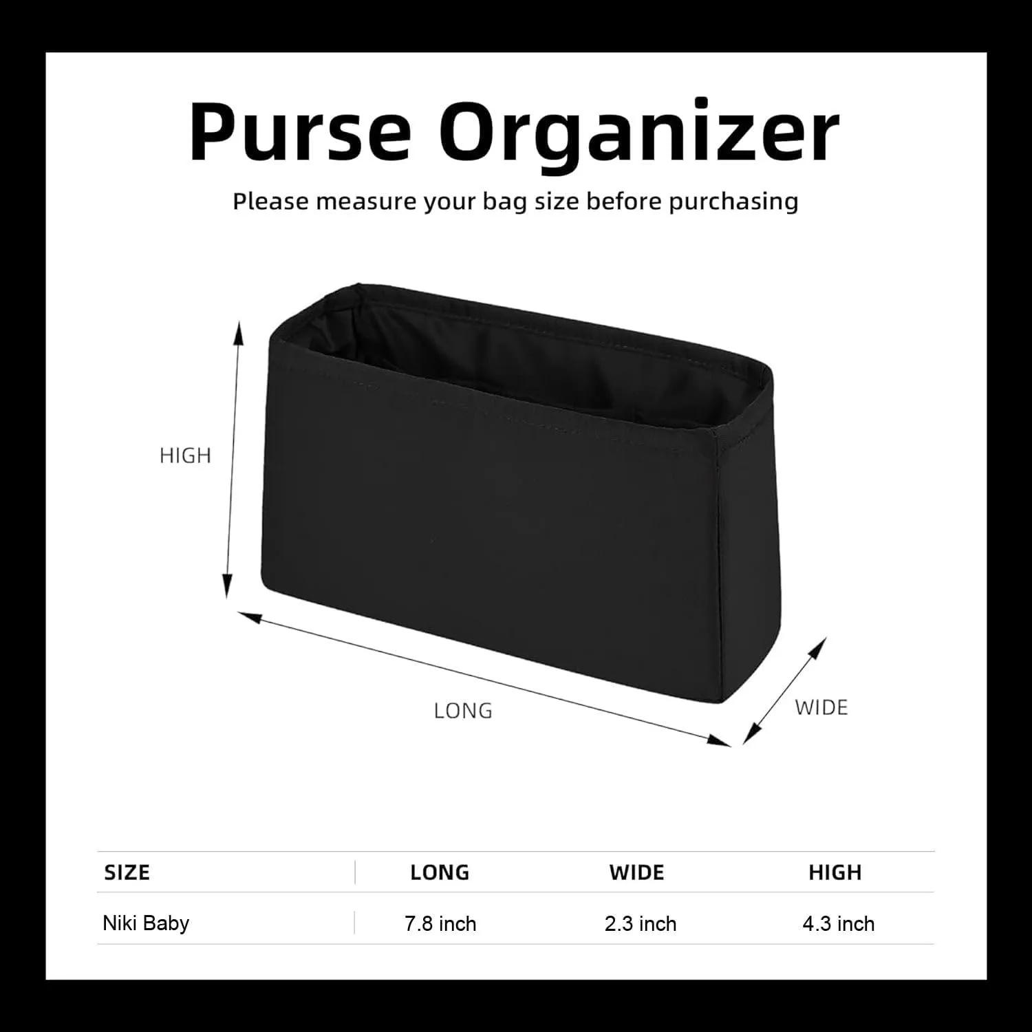 Purse Organizer Insert for YSL Niki Baby Bags,Black,Luxury Bags Storage with Silk, Lightweight Shaper for Daily Use, Pockets Large Capacity.
