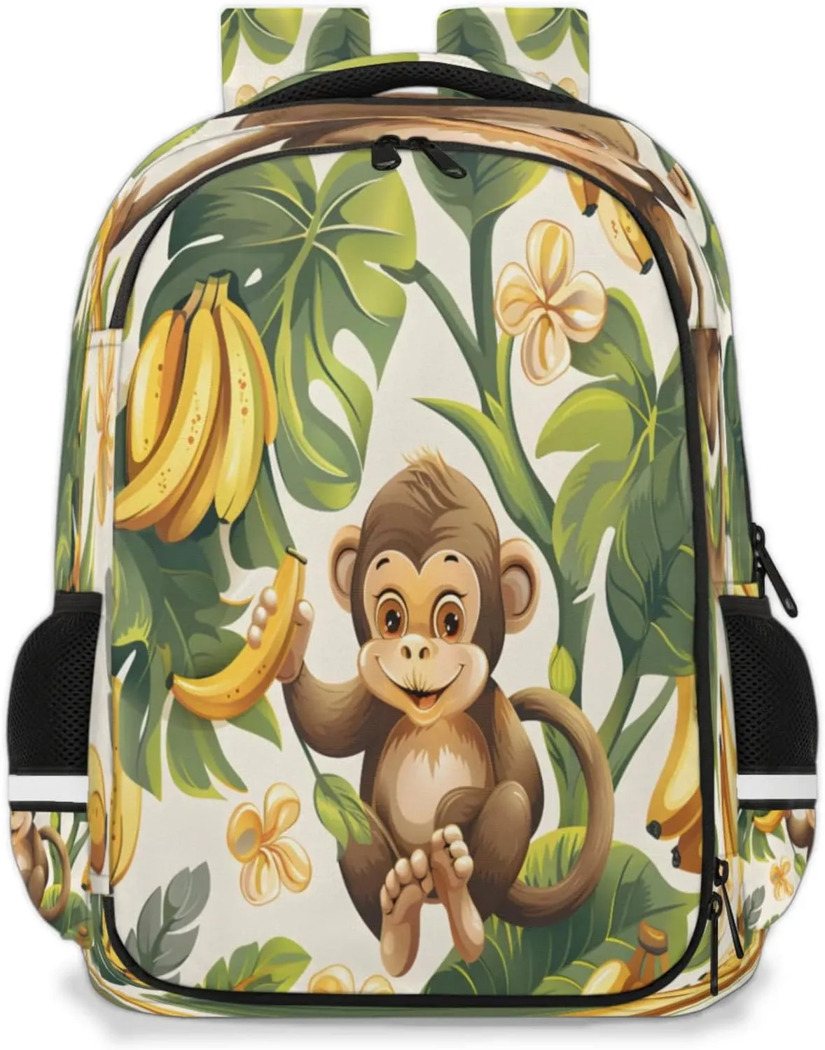 QsirBC Banana Tree Cute Monkey Multi Compartment Backpack with Reflective Strips Adjustable Padded Straps Large Capacity Waterproof Duffel Bag for Men Women Work and Daily Use