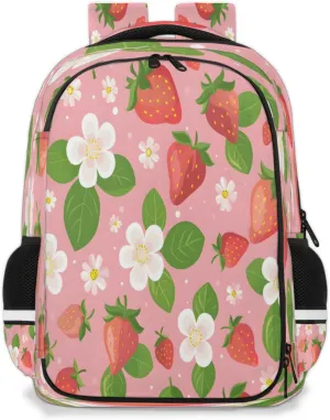 QsirBC Flower Strawberry Watercolor Multi Compartment Backpack with Reflective Strips Adjustable Padded Straps Large Capacity Waterproof Duffel Bag for Men Women Work and Daily Use