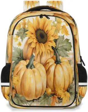 QsirBC Pumpkin Daisy Watercolor Multi Compartment Backpack with Reflective Strips Adjustable Padded Straps Large Capacity Waterproof Duffel Bag for Men Women Work and Daily Use