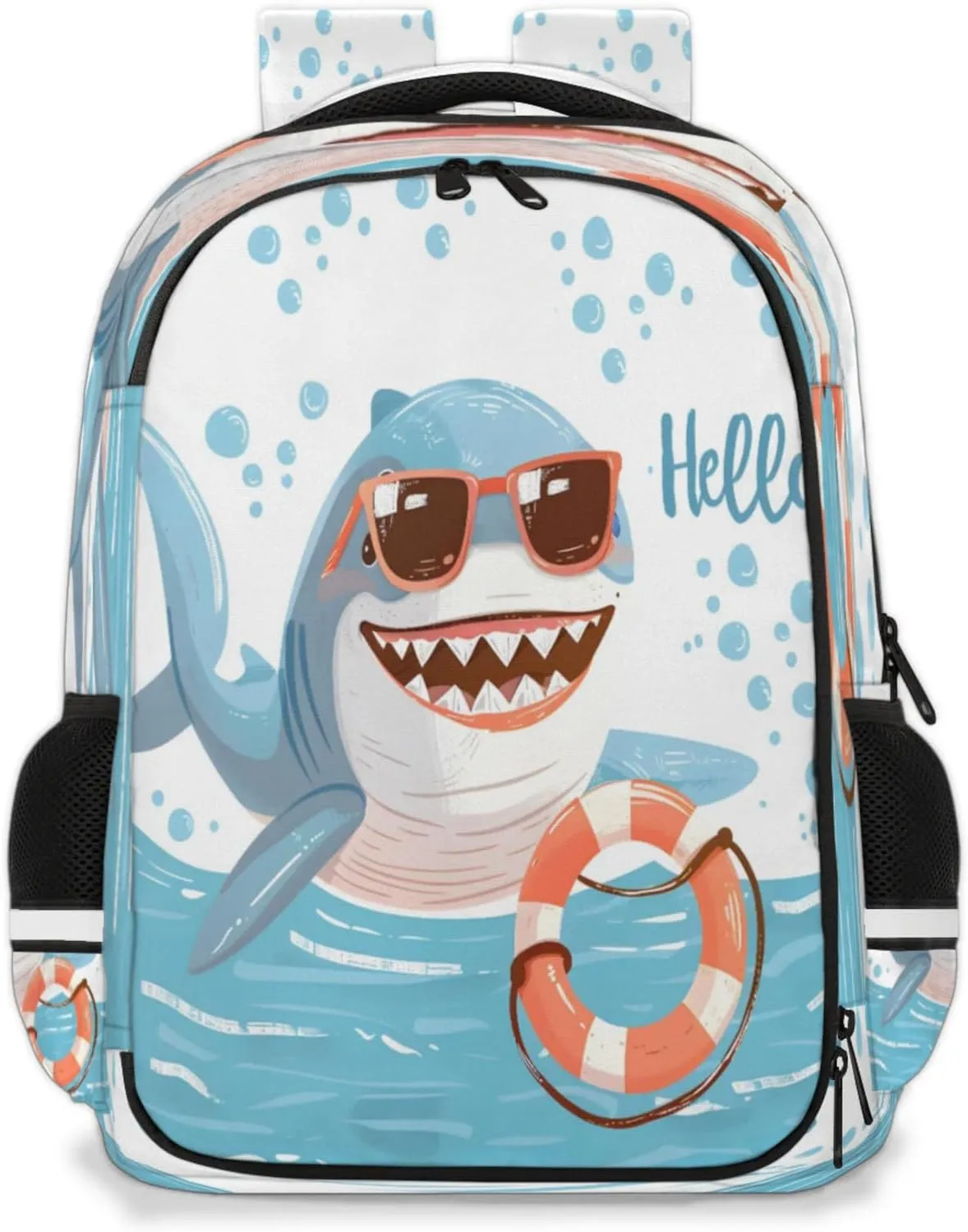 QsirBC Shark Ocean Glasses Multi Compartment Backpack with Reflective Strips Adjustable Padded Straps Large Capacity Waterproof Duffel Bag for Men Women Work and Daily Use