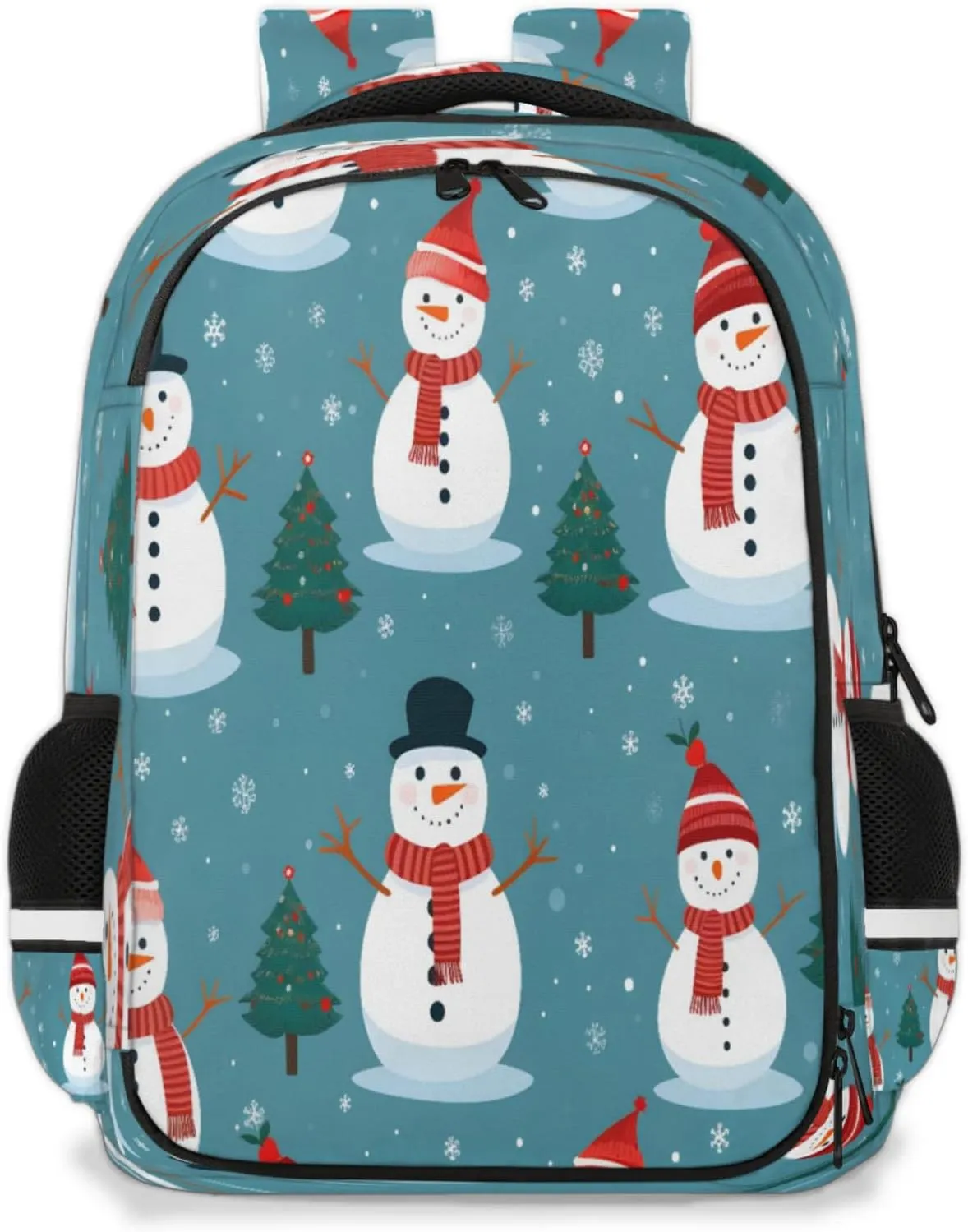 QsirBC Snowman Christmas Tree Snowflake Multi Compartment Backpack with Reflective Strips Adjustable Padded Straps Large Capacity Waterproof Duffel Bag for Men Women Work and Daily Use