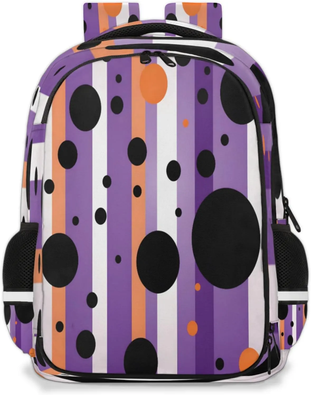QsirBC Striped Dots Multi Compartment Backpack with Reflective Strips Adjustable Padded Straps Large Capacity Waterproof Duffel Bag for Men Women Work and Daily Use