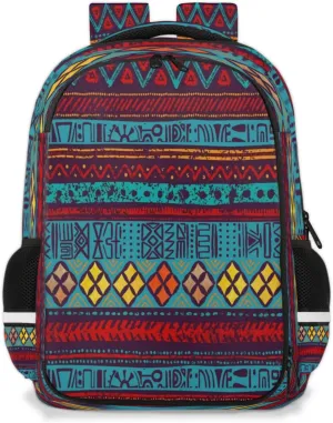 QsirBC Vintage Aztec Stripes Multi Compartment Backpack with Reflective Strips Adjustable Padded Straps Large Capacity Waterproof Duffel Bag for Men Women Work and Daily Use