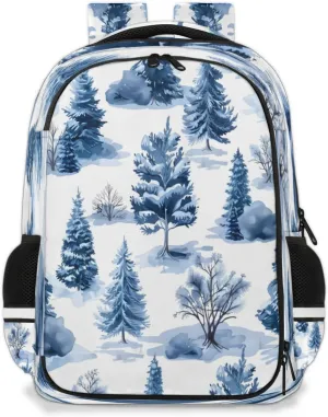 QsirBC Winter Snow Trees Multi Compartment Backpack with Reflective Strips Adjustable Padded Straps Large Capacity Waterproof Duffel Bag for Men Women Work and Daily Use