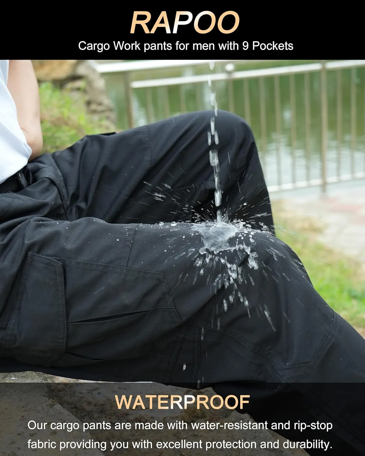 Rapoo Ripstop Water Resistant Cargo Tactical Pants for Men EDC Hiking Work Military Army Pants with 9 Pockets