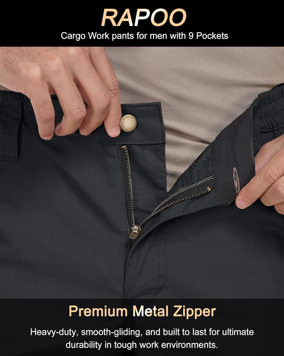 Rapoo Ripstop Water Resistant Cargo Tactical Pants for Men EDC Hiking Work Military Army Pants with 9 Pockets
