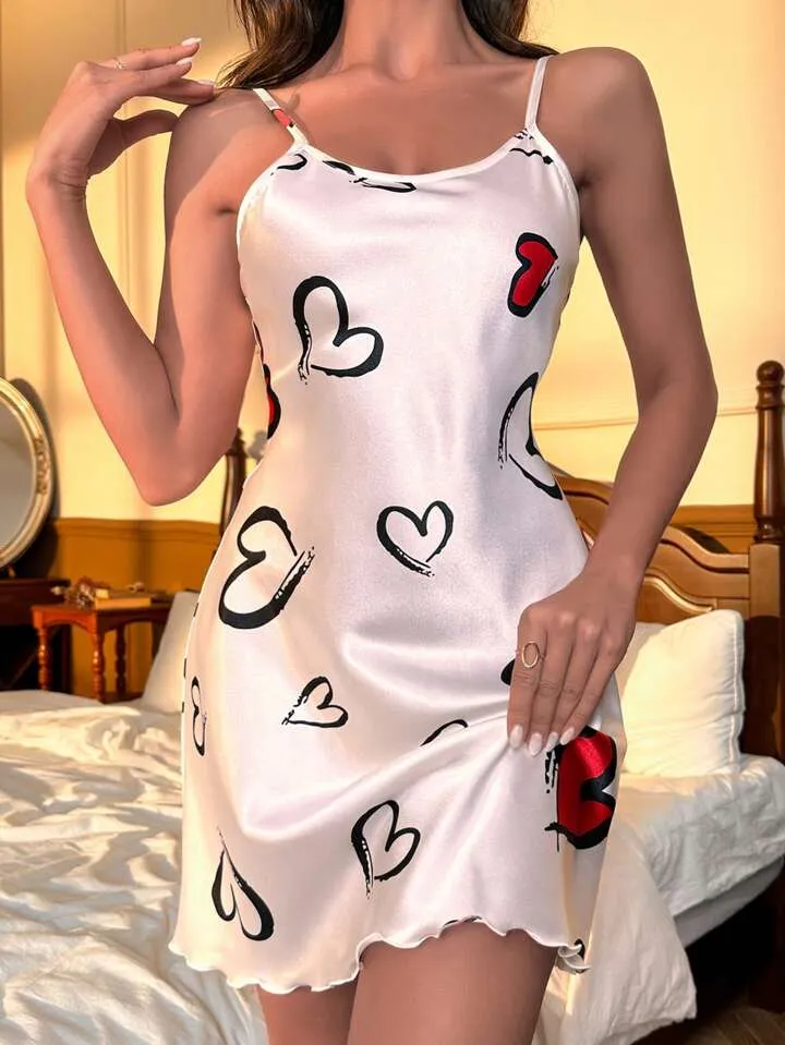 Red Heart Short Nighty for Women