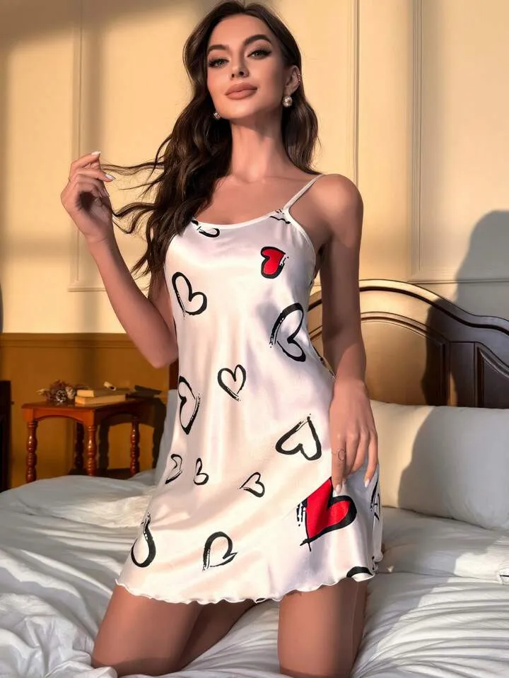 Red Heart Short Nighty for Women