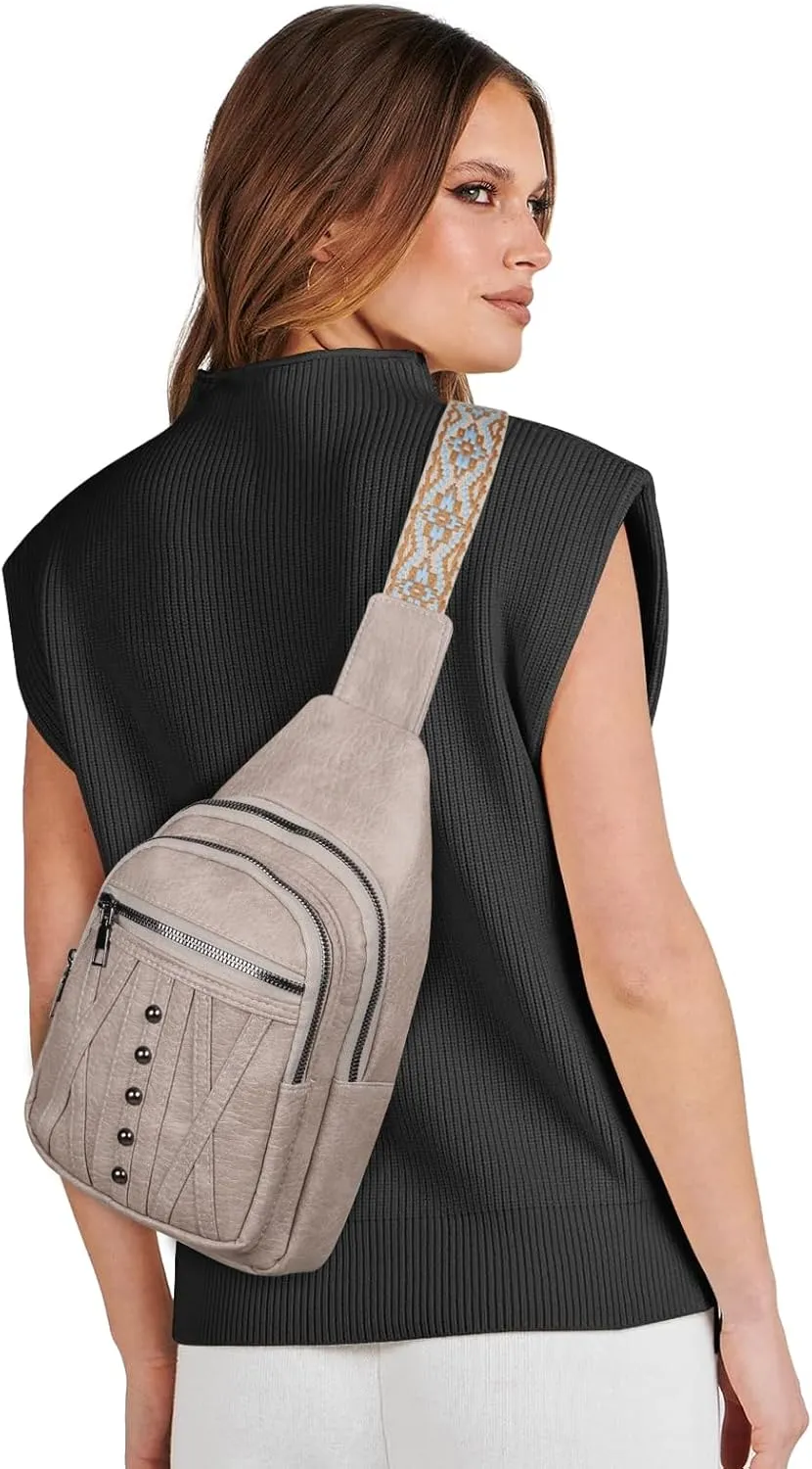 Relang Sling Bag for Women Crossbody, Leather Cross Body Fanny Packs for Women, Trendy Chest Bag for Travel and Daily Use