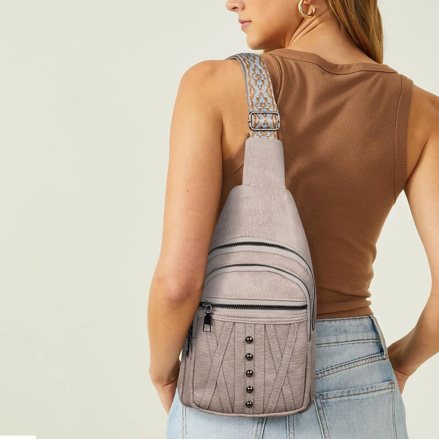 Relang Sling Bag for Women Crossbody, Leather Cross Body Fanny Packs for Women, Trendy Chest Bag for Travel and Daily Use