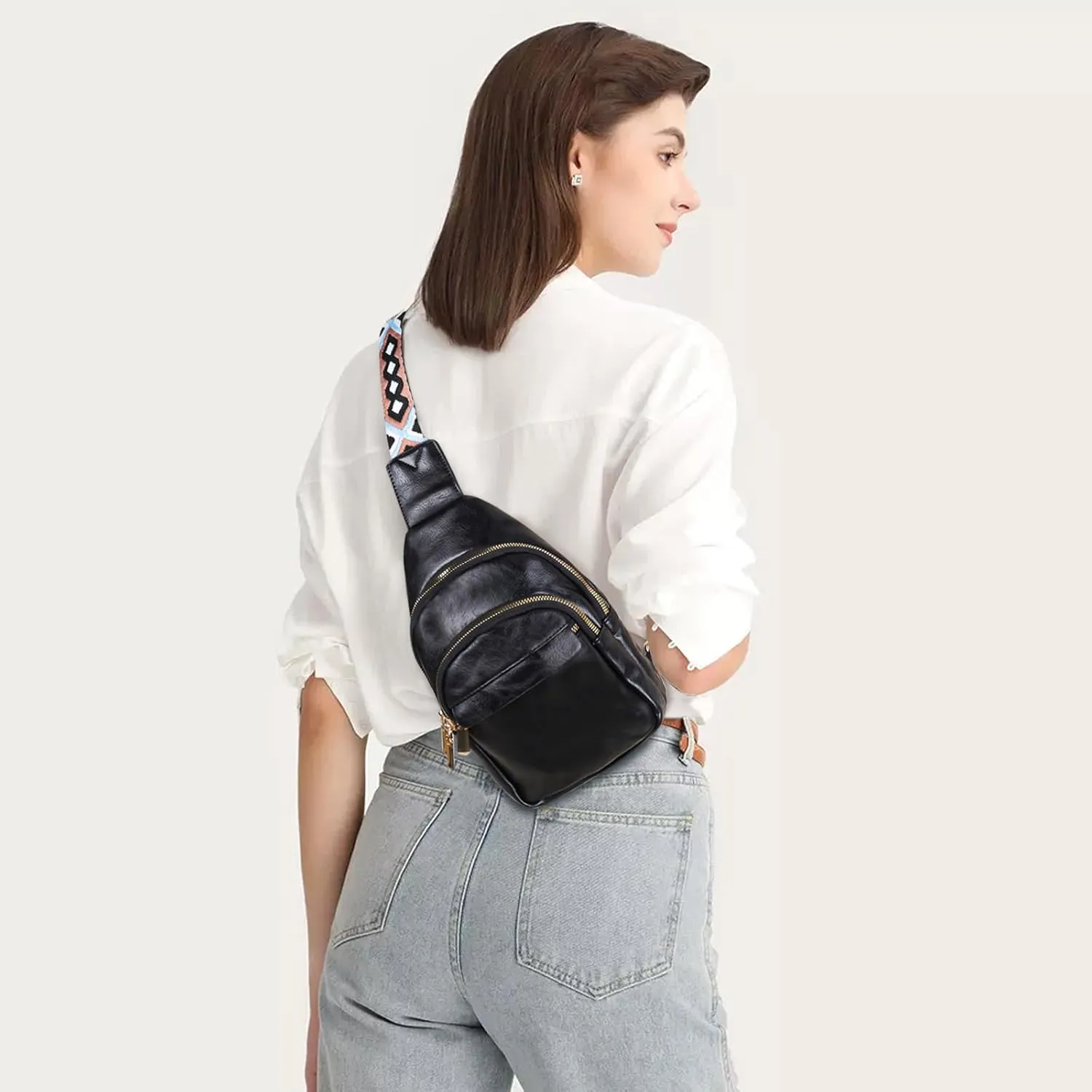Relang Sling Bag for Women Crossbody, Leather Cross Body Fanny Packs for Women, Trendy Chest Bag for Travel and Daily Use