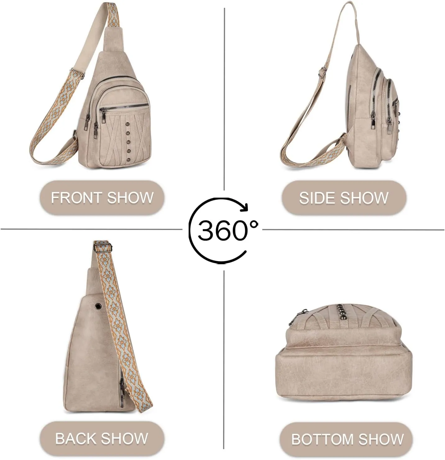Relang Sling Bag for Women Crossbody, Leather Cross Body Fanny Packs for Women, Trendy Chest Bag for Travel and Daily Use
