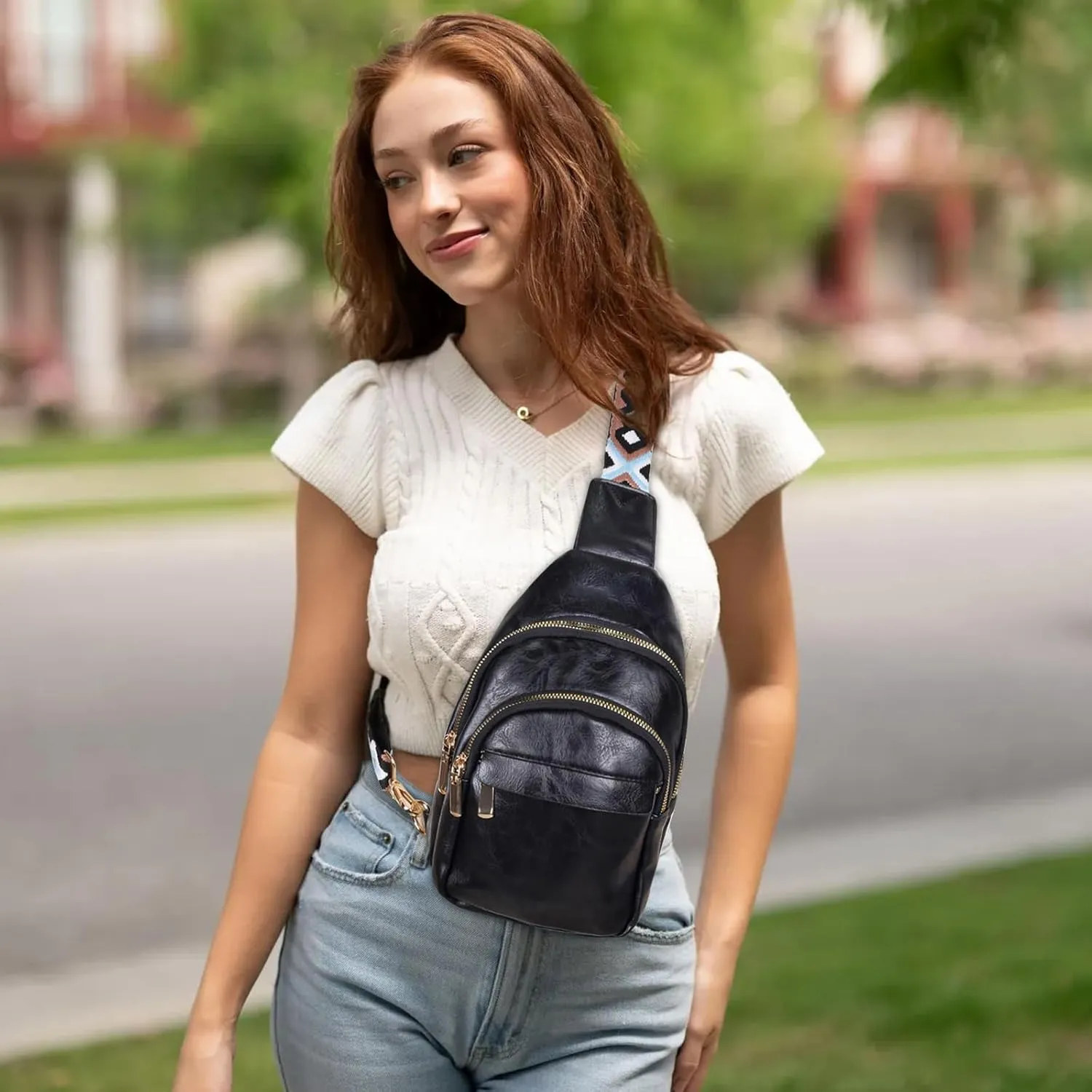 Relang Sling Bag for Women Crossbody, Leather Cross Body Fanny Packs for Women, Trendy Chest Bag for Travel and Daily Use