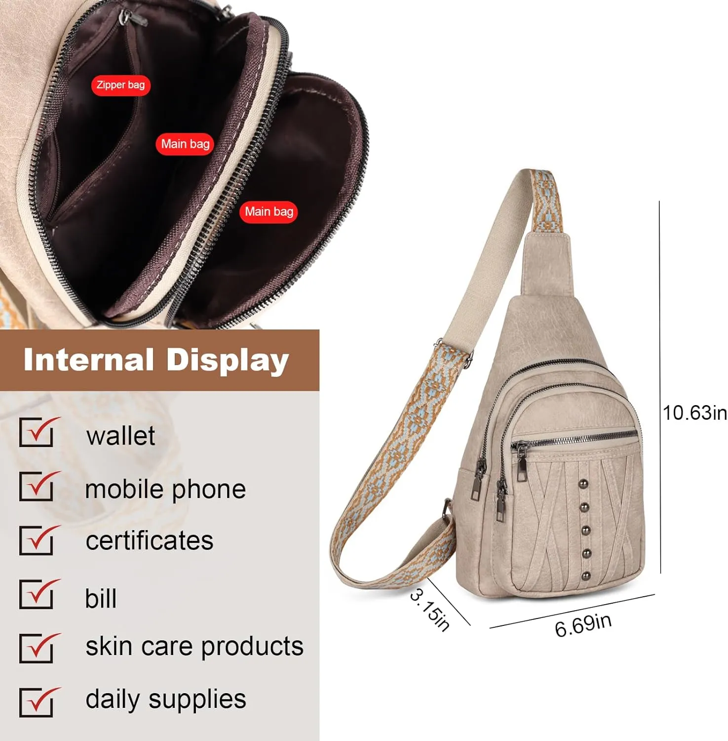 Relang Sling Bag for Women Crossbody, Leather Cross Body Fanny Packs for Women, Trendy Chest Bag for Travel and Daily Use